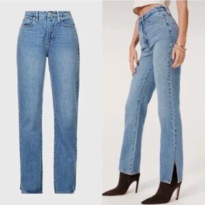 Good American Good Boy Split Hem Straight Leg Jeans 2/26